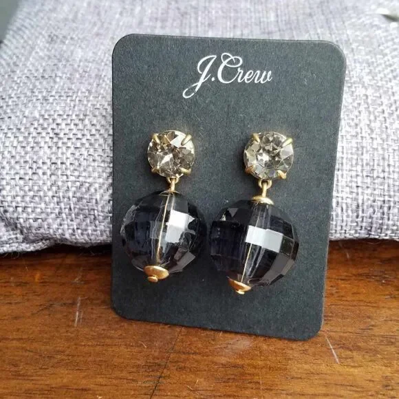 NWT J Crew Large Acrylic Blue Gray Ball Drop Earrings CZ Stud - Picture 2 of 9